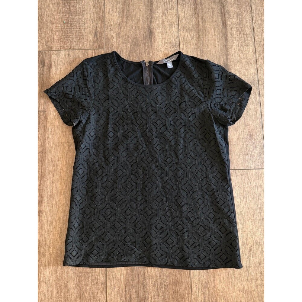 Market & Spruce Black Lace Short Sleeve Top Blouse Size S Excellent Condition